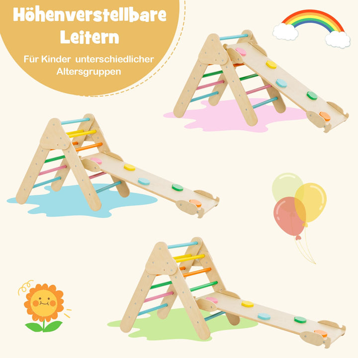 DREAMADE Montessori Kletterdreieck mit Kletterbogen und Rutsche, Indoor Klettergerüst für Kleinkinder ab 1 Jahre, Kletterspielzeug zum Rutschen und Klettern (Bunt)